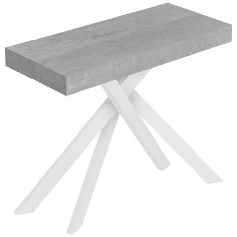 Consolle Allungabile 90x40/300 Cm Saki Cemento Gambe Bianche - Foto 1