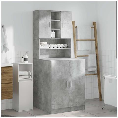 Mobili Lavatrice 2pz Grigio Cemento in Truciolato - Foto 2