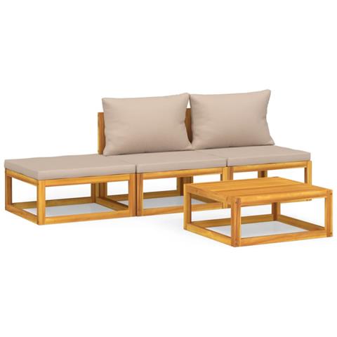 Set Salotto da Giardino 4pz con Cuscini Tortora Legno Massello - Foto 1