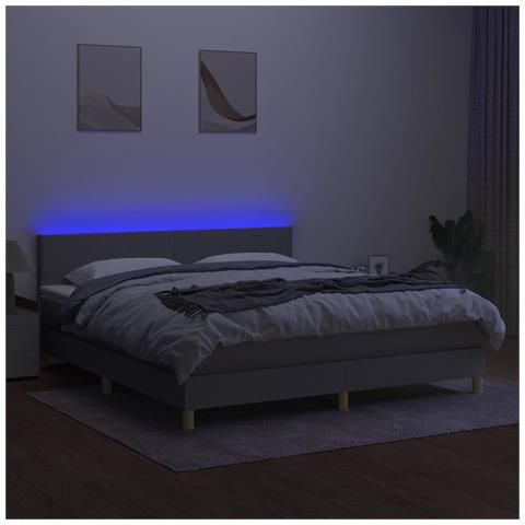 Letto a Molle Materasso e LED Grigio Chiaro 160x200 cm Tessuto - Foto 8