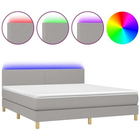 Letto a Molle Materasso e LED Grigio Chiaro 160x200 cm Tessuto - Foto 1