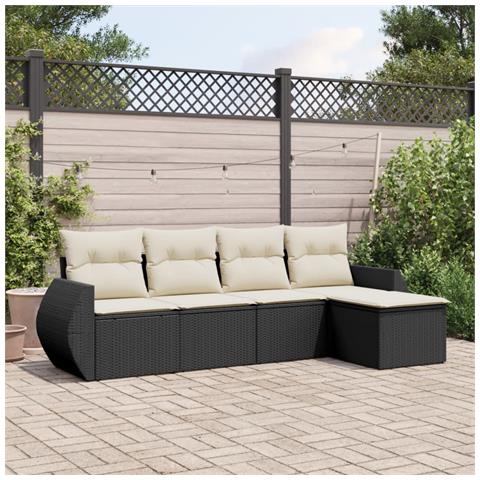 Set Divani Da Giardino 5 Pz Con Cuscini In Polyrattan Nero - Foto 1