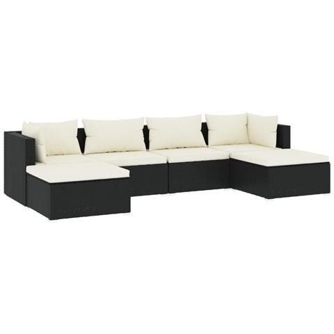 Set Divani Da Giardino 6 Pz Con Cuscini In Polyrattan Nero - Foto 1