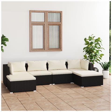 Set Divani Da Giardino 6 Pz Con Cuscini In Polyrattan Nero - Foto 8