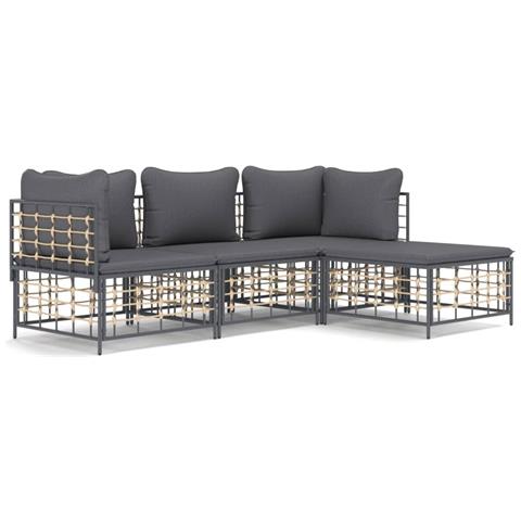 Set Divani da Giardino 4 pz con Cuscini Antracite in Polyrattan - Foto 1