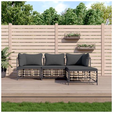 Set Divani da Giardino 4 pz con Cuscini Antracite in Polyrattan - Foto 2