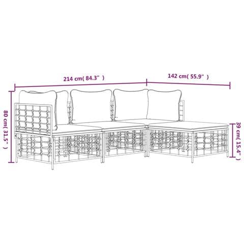 Set Divani da Giardino 4 pz con Cuscini Antracite in Polyrattan - Foto 9
