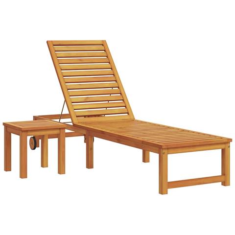 Lettino prendisole in legno massiccio di acacia con tavolo - Foto 1