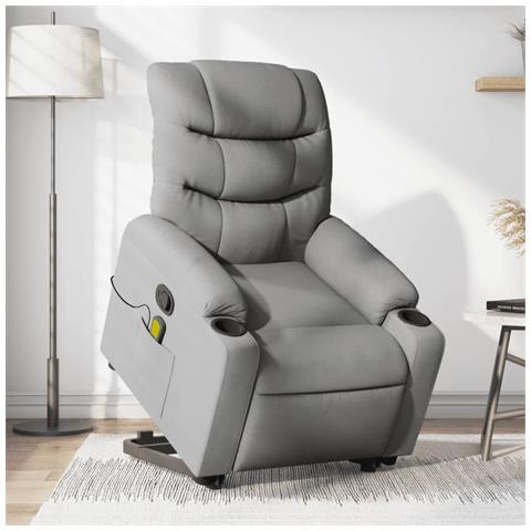 Poltrona Alzapersona Massaggi Reclinabile Grigio Chiaro Tessuto - Foto 2