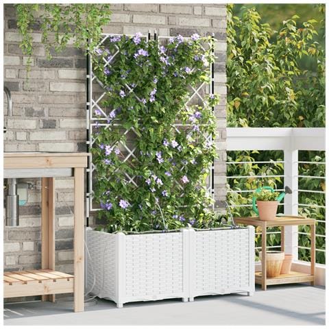 Vasi da Giardino con Sistema di Irrigazione 2 pz Bianco - Foto 2