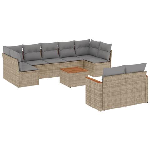 Set Divano da Giardino 10 pz con Cuscini Beige Misto Polyrattan - Foto 1