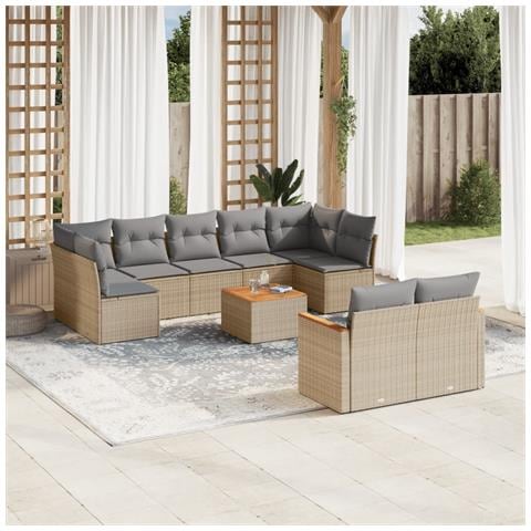 Set Divano da Giardino 10 pz con Cuscini Beige Misto Polyrattan - Foto 2