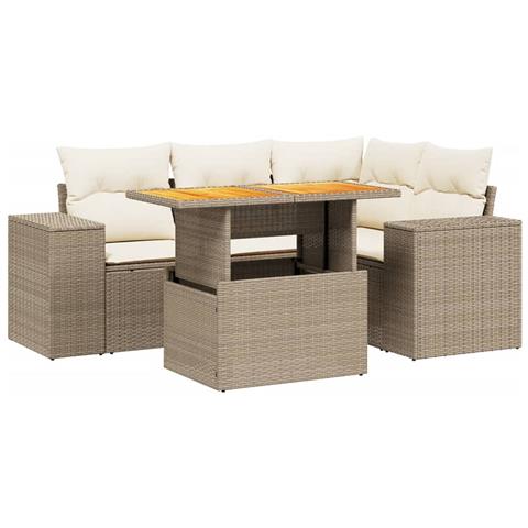 Set Divano da Giardino 5 pz con Cuscini Beige in Polyrattan - Foto 1