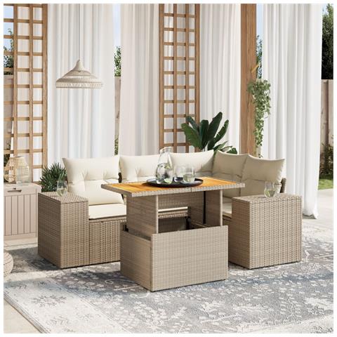 Set Divano da Giardino 5 pz con Cuscini Beige in Polyrattan - Foto 2