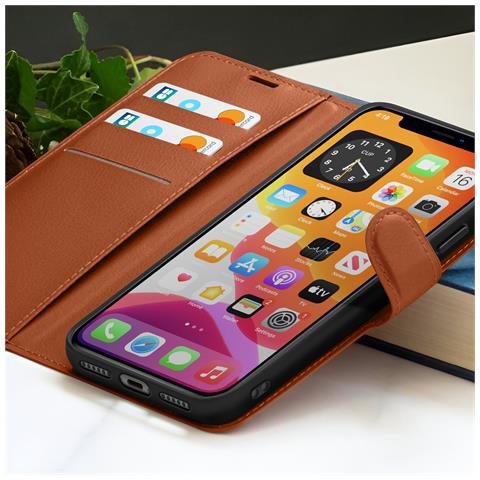 Custodia A Portafoglio Per Iphone Xr Con Funzione Supporto E Linguetta Magnetica, Marrone - Foto 2