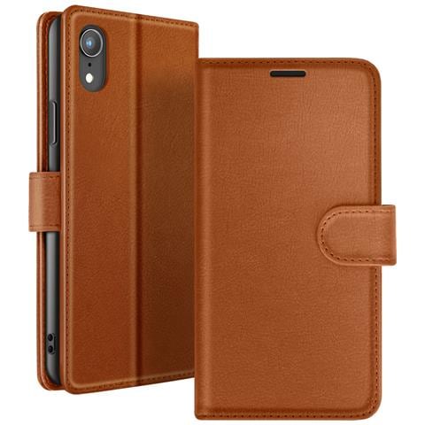 Custodia A Portafoglio Per Iphone Xr Con Funzione Supporto E Linguetta Magnetica, Marrone - Foto 1