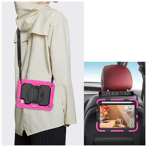 Custodia Per Ipad Mini 6 8.3"" Con Supporto E Tracolla Rosa - Foto 4