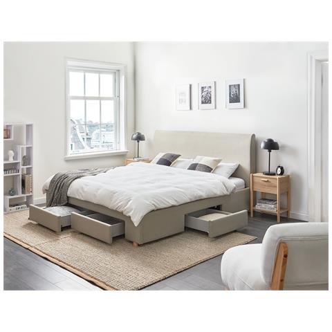 Letto Con Cassetti Contenitori Tessuto Soutrin 180 X 200 Cm Beige - Foto 1