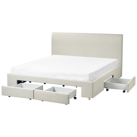 Letto Con Cassetti Contenitori Tessuto Soutrin 180 X 200 Cm Beige - Foto 2