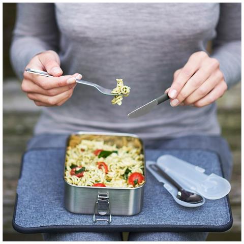Set Di Posate Duo In Acciaio Inossidabile Coltello Forchetta E Cucchiaio Con Custodia Rigida Portatile Ideale Per Picnic E Campeggio Colore Verde Bianco - Foto 2