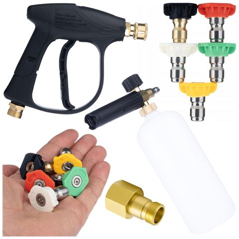 Pistola Alta Pressione 300 Bar Con Set Di 5 Ugelli + Adattatore Easy!lock M22 + Schiumogeno 1l 200 Bar | Compatibile Con Kärcher Hd /hds - Foto 1