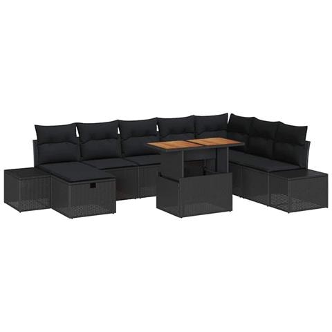 Set Divano da Giardino con archiviazione 9 pcs Nero Poly Rattan - Foto 1