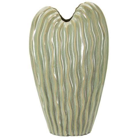 Vaso Venice Alto In Ceramica Verde Con Trama Ondulata - Foto 1