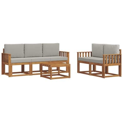 Set di divani da esterno 6 pcs Grigio Naturale e Chiaro - Foto 1