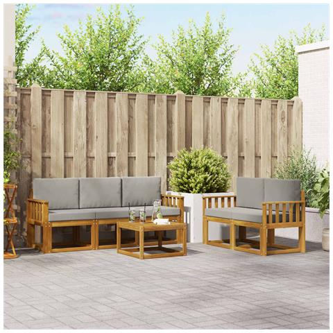 Set di divani da esterno 6 pcs Grigio Naturale e Chiaro - Foto 2