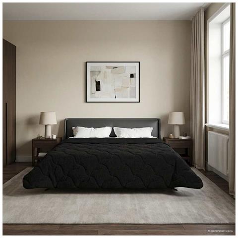 Duvet Invernale Nero 220 x 240 cm Microfibra e Fleece Teddy - Foto 2