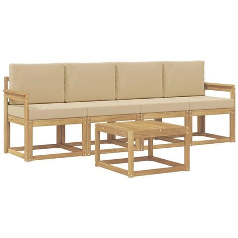 Set di divani da esterno con cuscino 5 pcs Bianco e Beige - Foto 1