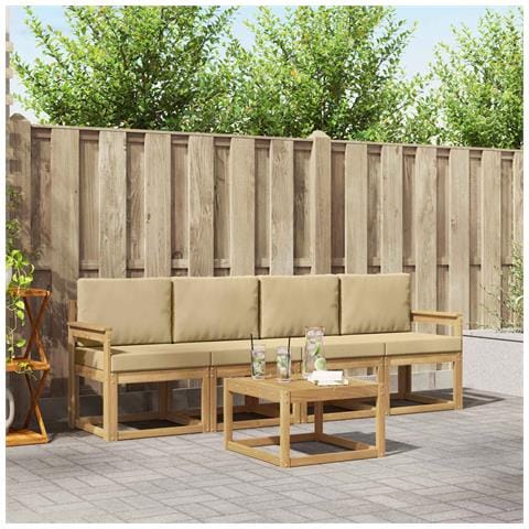 Set di divani da esterno con cuscino 5 pcs Bianco e Beige - Foto 2