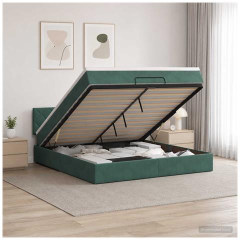 Letto ottomano con materasso Verde Scuro 140 x 190 cm Velluto - Foto 2