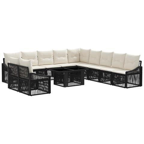 Set Divano da Giardino 12 pz Nero e Bianco Crema polyrattan - Foto 1