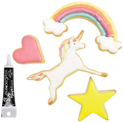 4 Tagliabiscotti Unicorno + Penna Per Glassa Nera - Foto 1