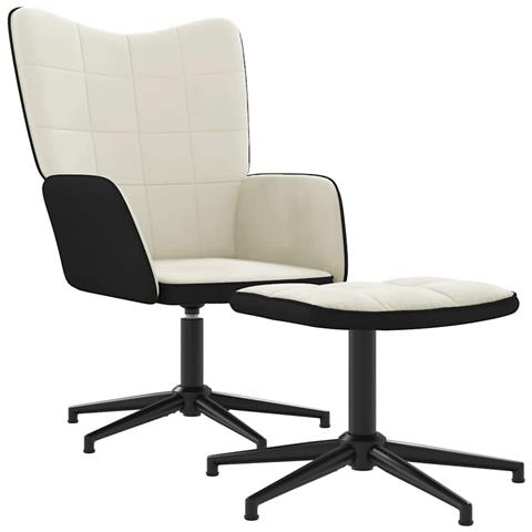Poltrona Relax con Poggiapiedi Bianco Crema in Velluto e PVC - Foto 1