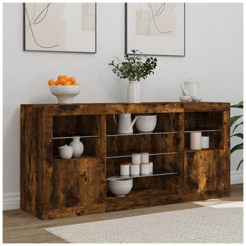 Credenza Con Luci Led Rovere Fumo 142,5x37x67 Cm - Foto 3