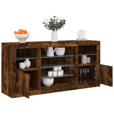 Credenza Con Luci Led Rovere Fumo 142,5x37x67 Cm - Foto 1