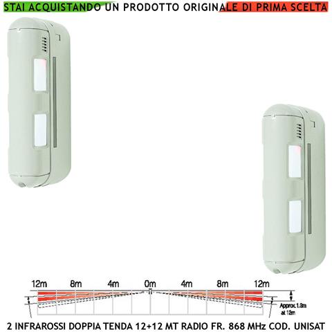 Doppio Sensore Infrarosso A Tenda Da Esterno 2 Pezzi Rilevatore Di Movimento Copertura 12+12 Metri Lineari Ip55 Ricetr - Foto 1