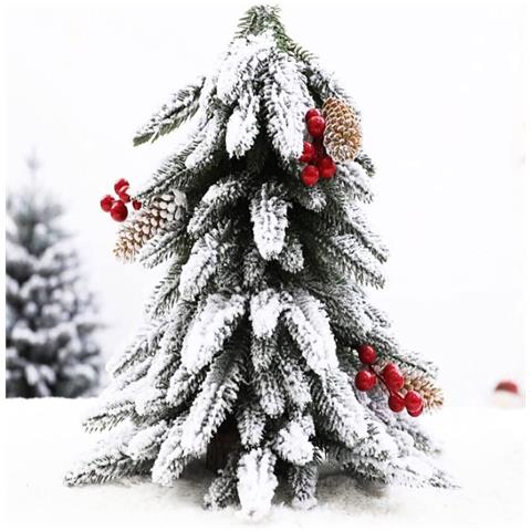 Albero Di Natale Pino Verde Artificiale Innevato Piccolo 40 Cm Con Neve Bacche - Foto 2