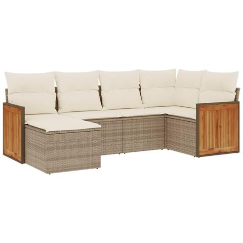 Set Divano Da Giardino 6 Pz Con Cuscini Beige In Polyrattan - Foto 2