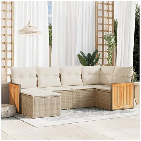 Set Divano Da Giardino 6 Pz Con Cuscini Beige In Polyrattan - Foto 1