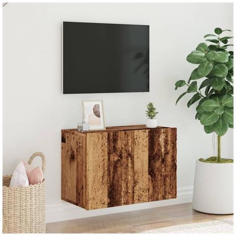 Mobile Tv A Parete Legno Antico 60x30x41 Cm - Foto 3