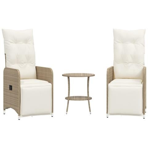 Sedie da Giardino Reclinabili 2pz con Tavolino Polyrattan Beige - Foto 1