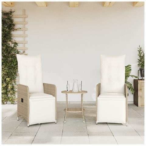 Sedie da Giardino Reclinabili 2pz con Tavolino Polyrattan Beige - Foto 2