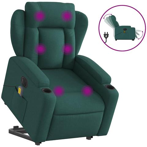 Poltrona Alzapersona Massaggiante Elettrica Verde Scuro Tessuto - Foto 2