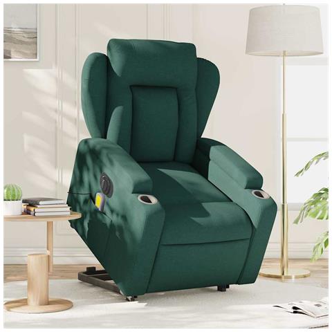 Poltrona Alzapersona Massaggiante Elettrica Verde Scuro Tessuto - Foto 1