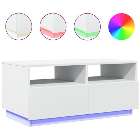 Lusso Casadino -  Tavolino Da Soggiorno Con Luci Led Bianco 90x49x40 Cm - Foto 1