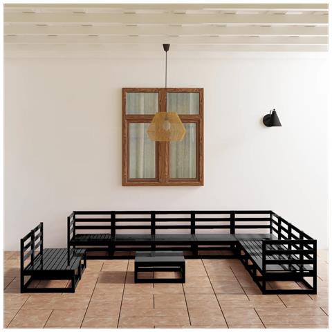 Set Divani Da Giardino 11 Pz Nero In Legno Massello Di Pino - Foto 8
