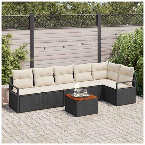 Set di divani da giardino  a 7 pezzi con cuscini neri in polyrattan, Divano da giardino  per 2 persone con cuscini neri in polyrattan - Foto 2